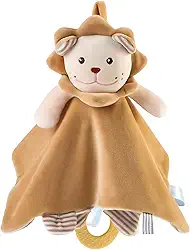 Naninha - Manta de Bebê com Leãozinho e Chocalho, Toalha Calmante Super Macia 100% Algodão, Kit Presente 0-12 Meses, Brinquedo Sensorial com Mordedor e Sons