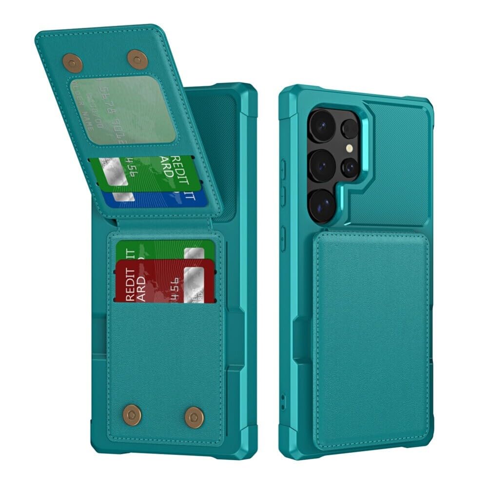 Étui Samsung Galaxy S25 Edge vert avec portefeuille en cuir rigide et silicone antichoc