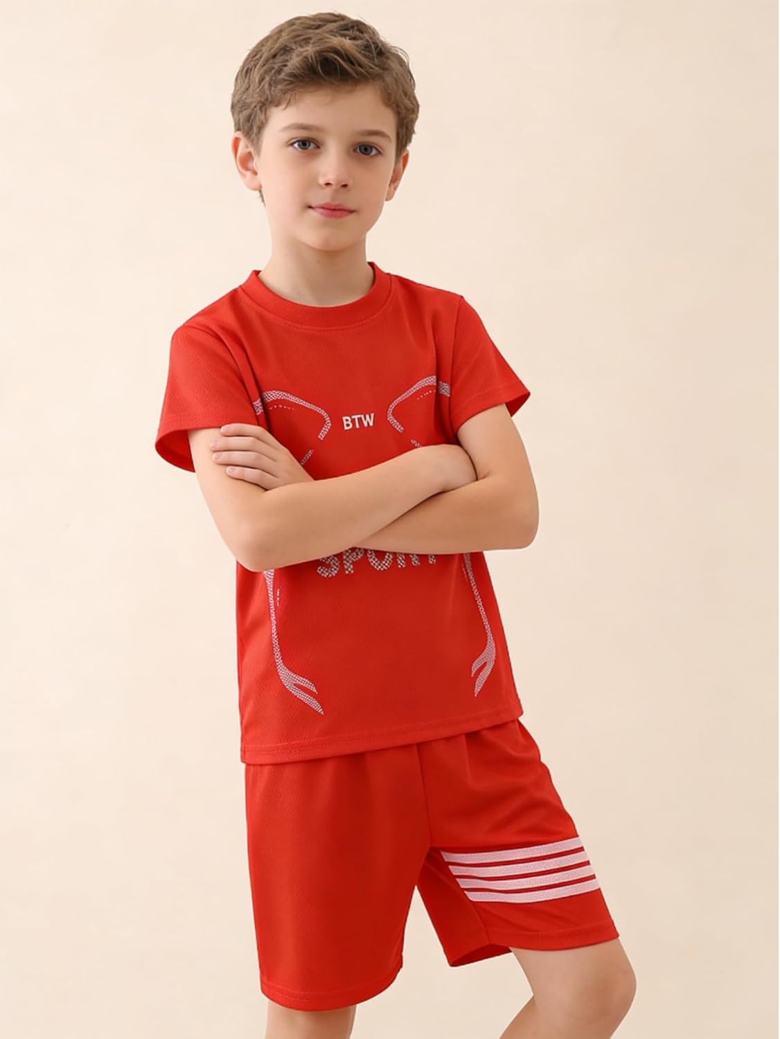 Boys' Active Shorts Set 6 Pieces T-Shirt and Quick Drying Shorts Summer Activewear Sets 4-12Y