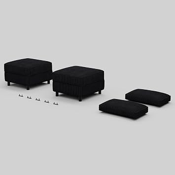 Belffin Modular Sofa Storage Ottoman with Pillow Set of 2 Corduroy Black