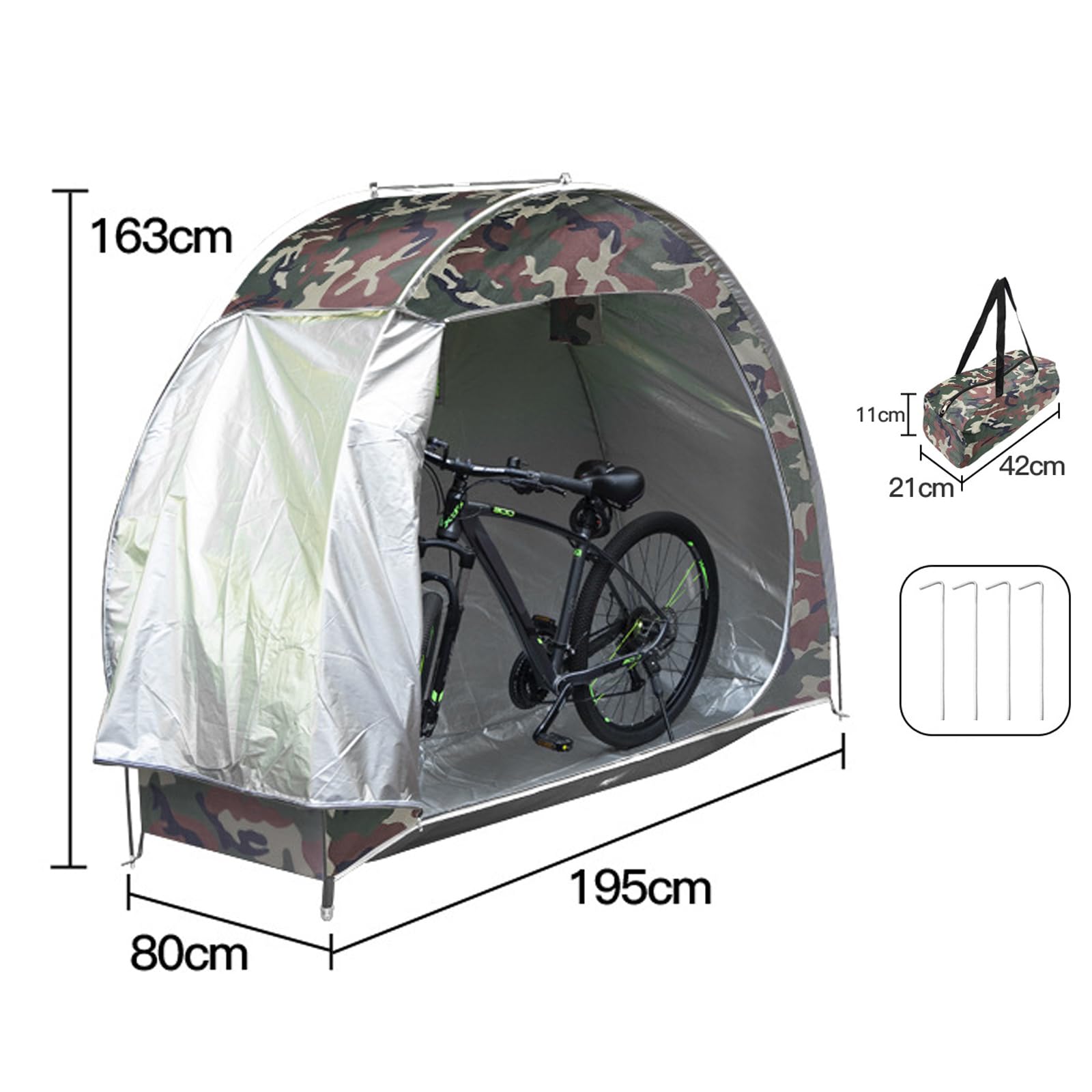 Tienda de almacenamiento para 2 a 3 bicicletas, de tela Oxford 210D con puertas, resistente al agua al polvo, refugio al aire libre para motocicleta, herramientas de jardín, cortacésped
