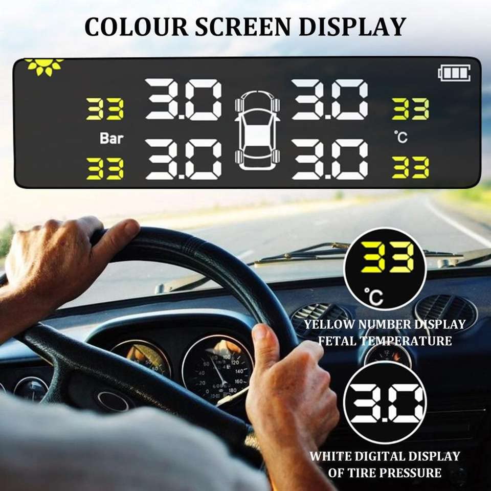 Image of Solar & USB Charging TPMS for Cars - Tire Pressure Monitoring System with Alarms | Internal Sensors | LCD Display | Tyre Pressure Monitor | Car Air Pressure Monitor