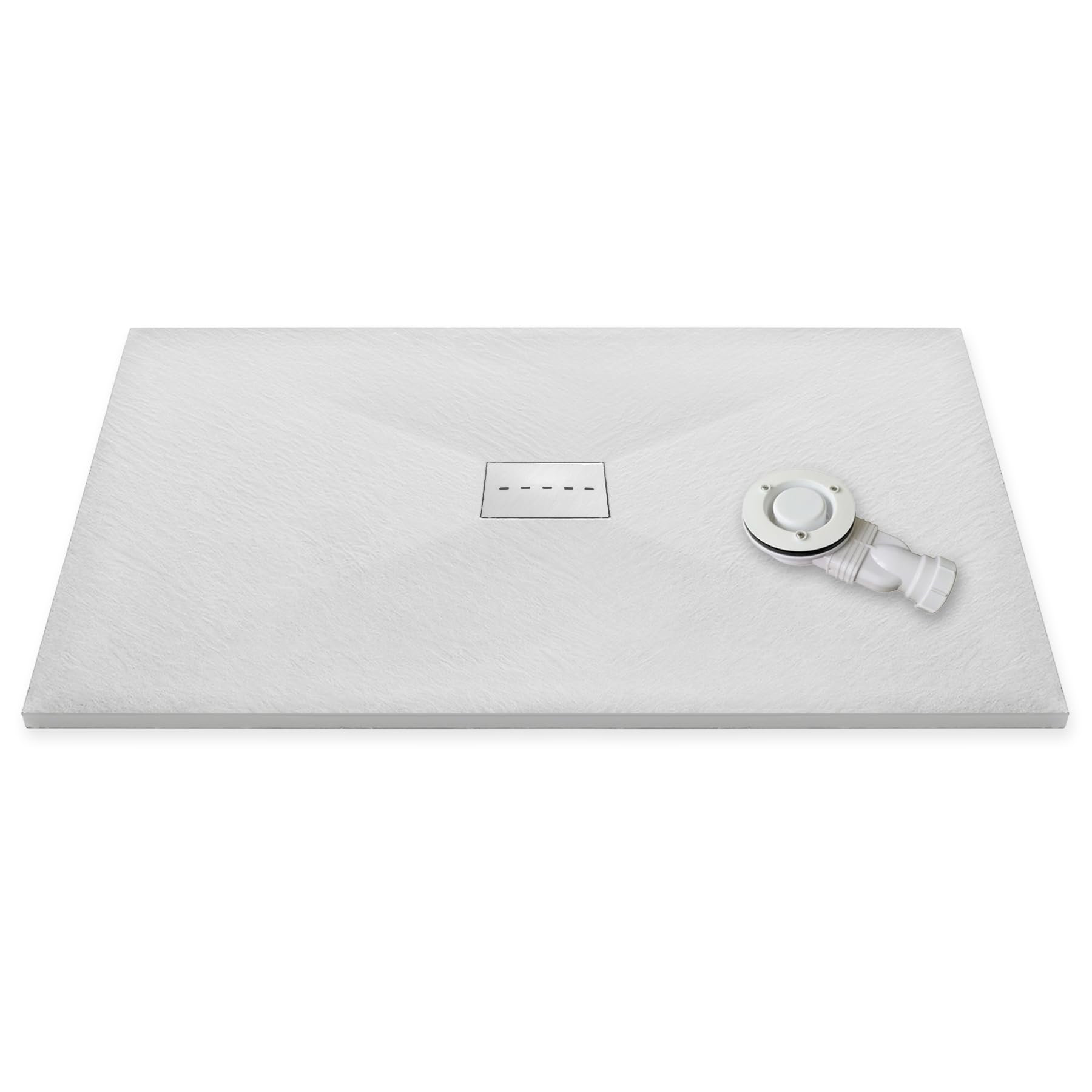 Thermopanel White Smc Shower Trays Base Slate Stone Effect Textured Non Slip With Low Profile Waste And Holes Cover - 1600 X 1000Mm