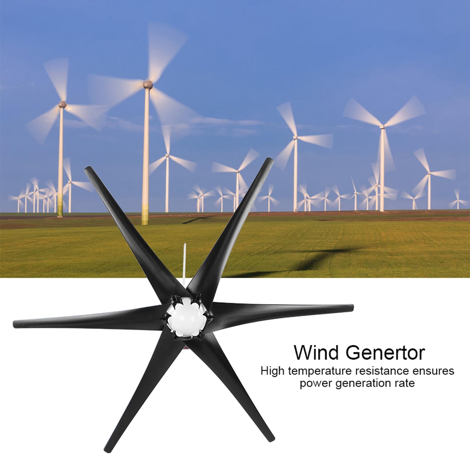 Cocoarm Mini Turbinas Eólicas Generador de Viento Aleación y Plástico 300W 6 Palas 12V 24V 48V Bajo Nivel de Ruido con Controlador para Uso en el Hogar, Granja, Barco Fuera de la Red (24V)