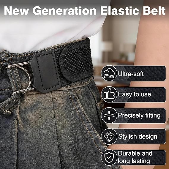 Image of 4Pcs Elastic Belt for Men, Belt for Men Jeans, Tactical elastic Belts, Elastic Belt with Hook, for Outdoor Activities and Daily Wear, Black and Brown