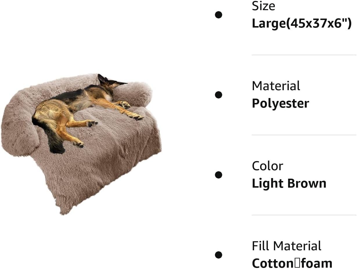 CHONGFA Calming Dog Bed Fluffy Plush Mat for Furniture Protector with Removable Washable Cover Large Medium Small Dogs and Cats (Large(45x37x6), Light Brown) (CF3028) : Pet Supplies