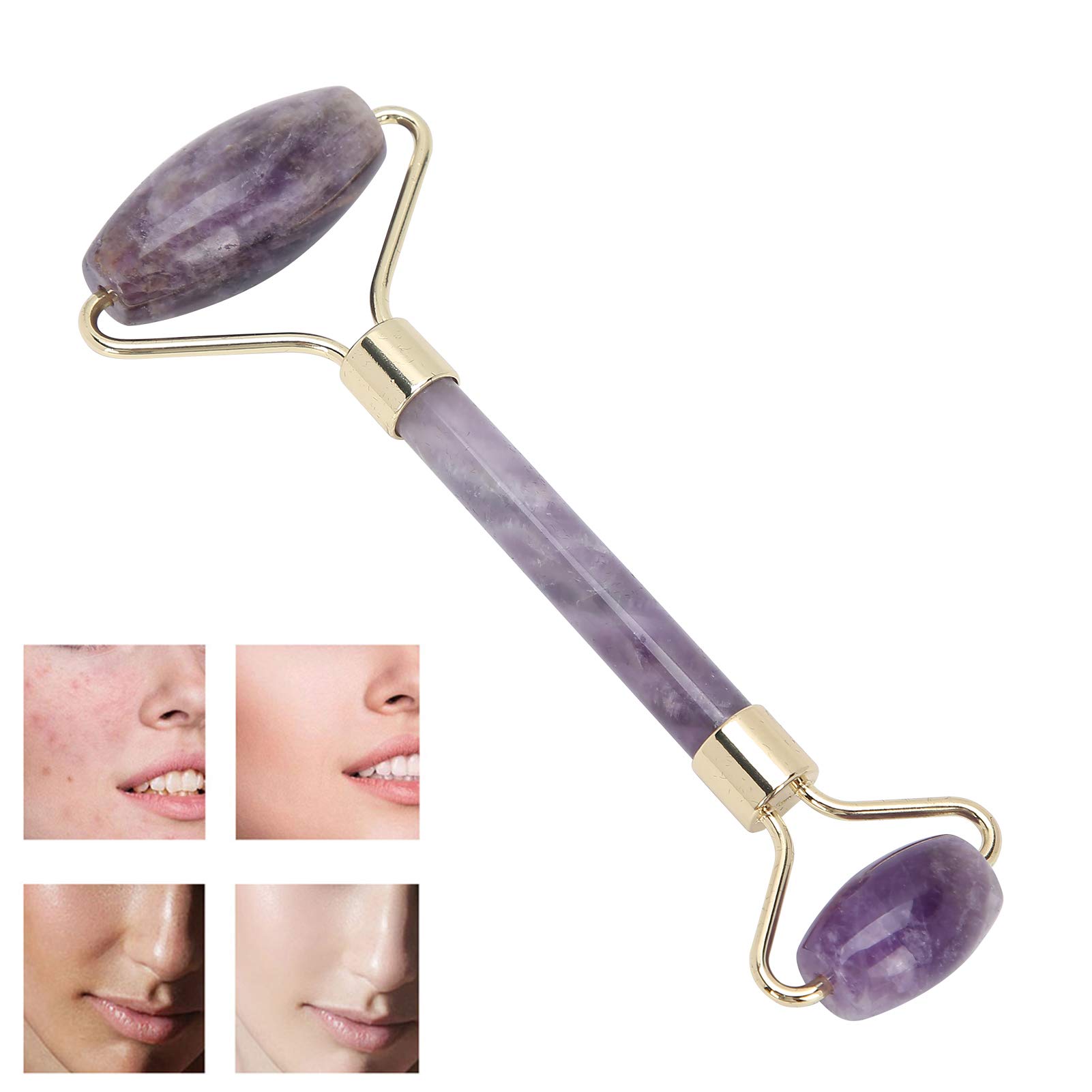 Jade Roller Face Massager Jade Facial und Gua Sha Set, Facial Massager Hautpflegeset für Anti-Aging, reduziert Augenfalten und Durchblutung(lila)