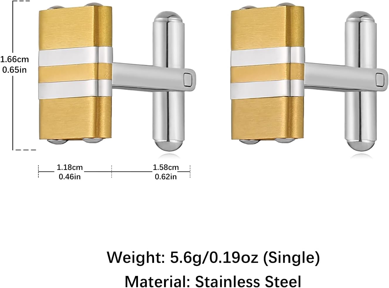 HZMAN Two-Tone Stripe Cufflinks for Men, Stainless Steel High Polished Dress Shirt Cuff Links, Formal Accessories for Wedding Business Party