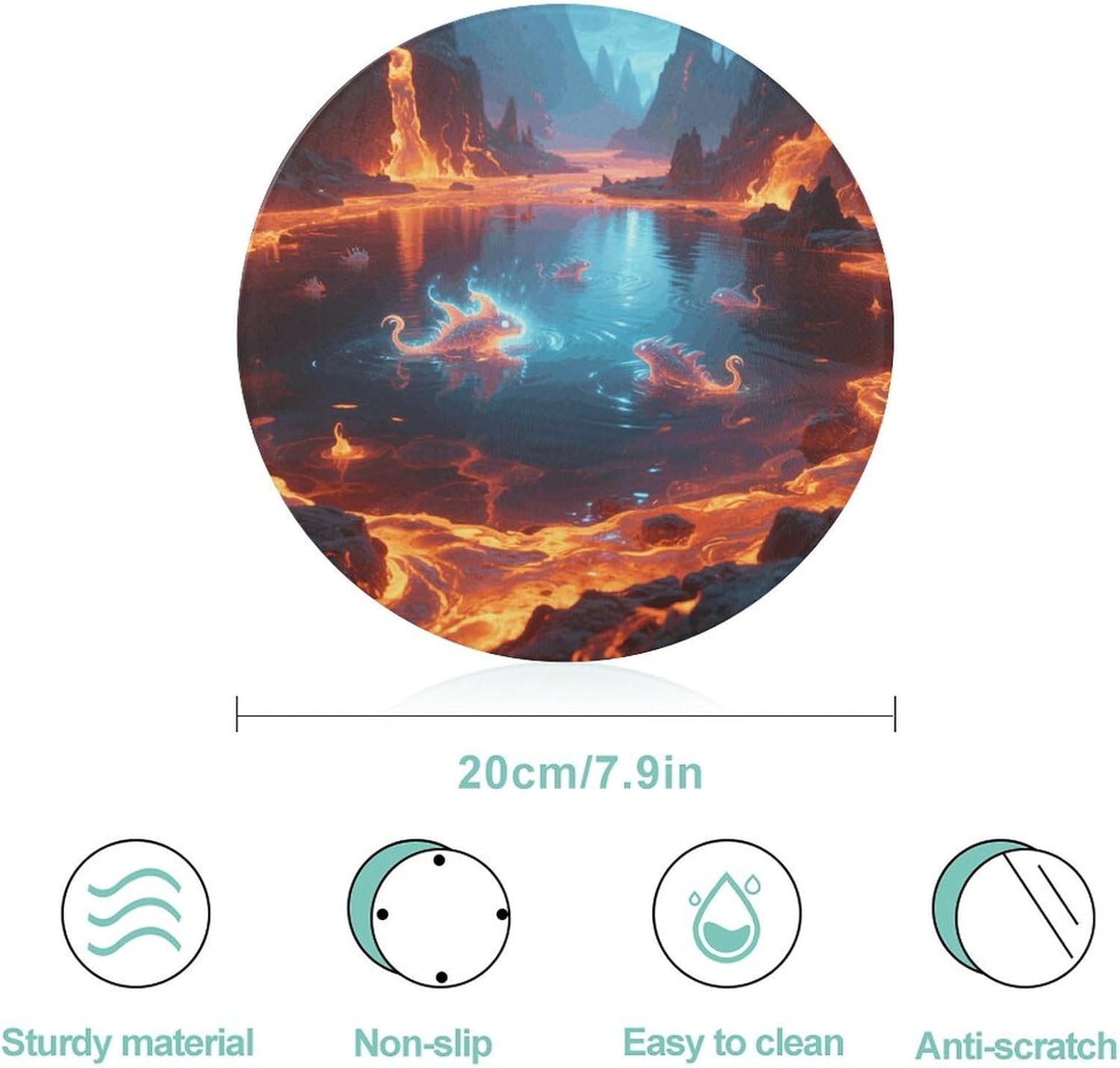 Magic Lava Lake Tempered Glass Cutting Board Sturdy Chopping Block Personalized Large Butcher Block Lightweight Round Chopping Mat for Kitchen Non Slip