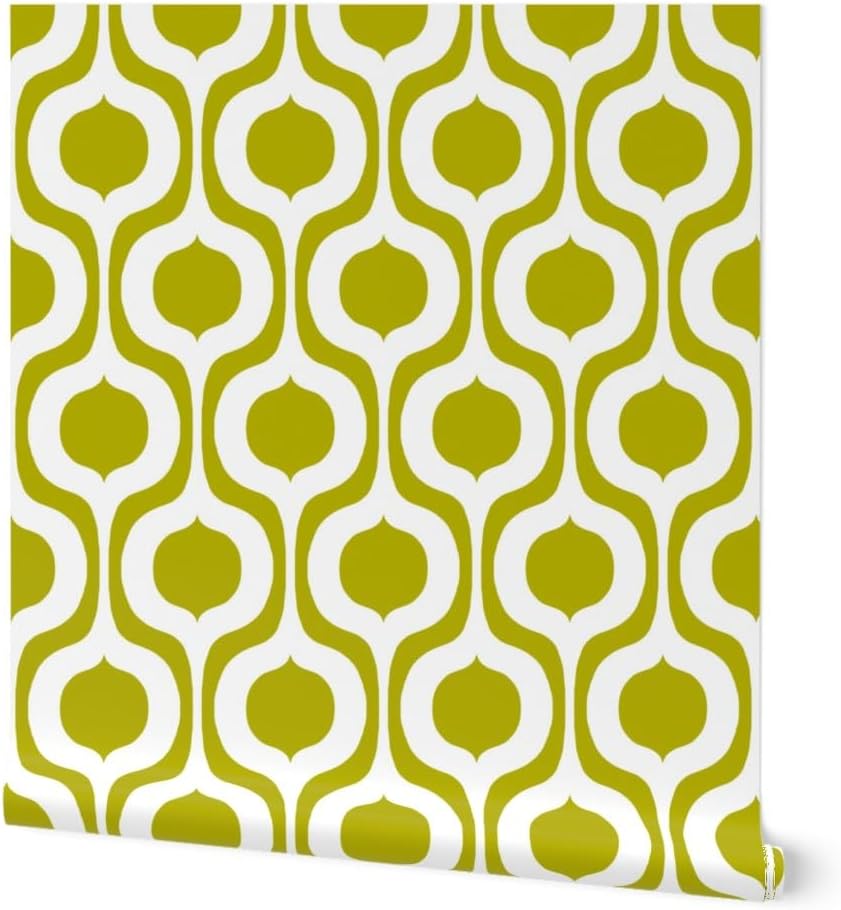 Removable Wallpaper Swatch - Mod Shapes Mid Century Modern Retro 1960S Atomic Era 1950S Vintage Avocado Green Custom Pre-Pasted Wallpaper by Spoonflower