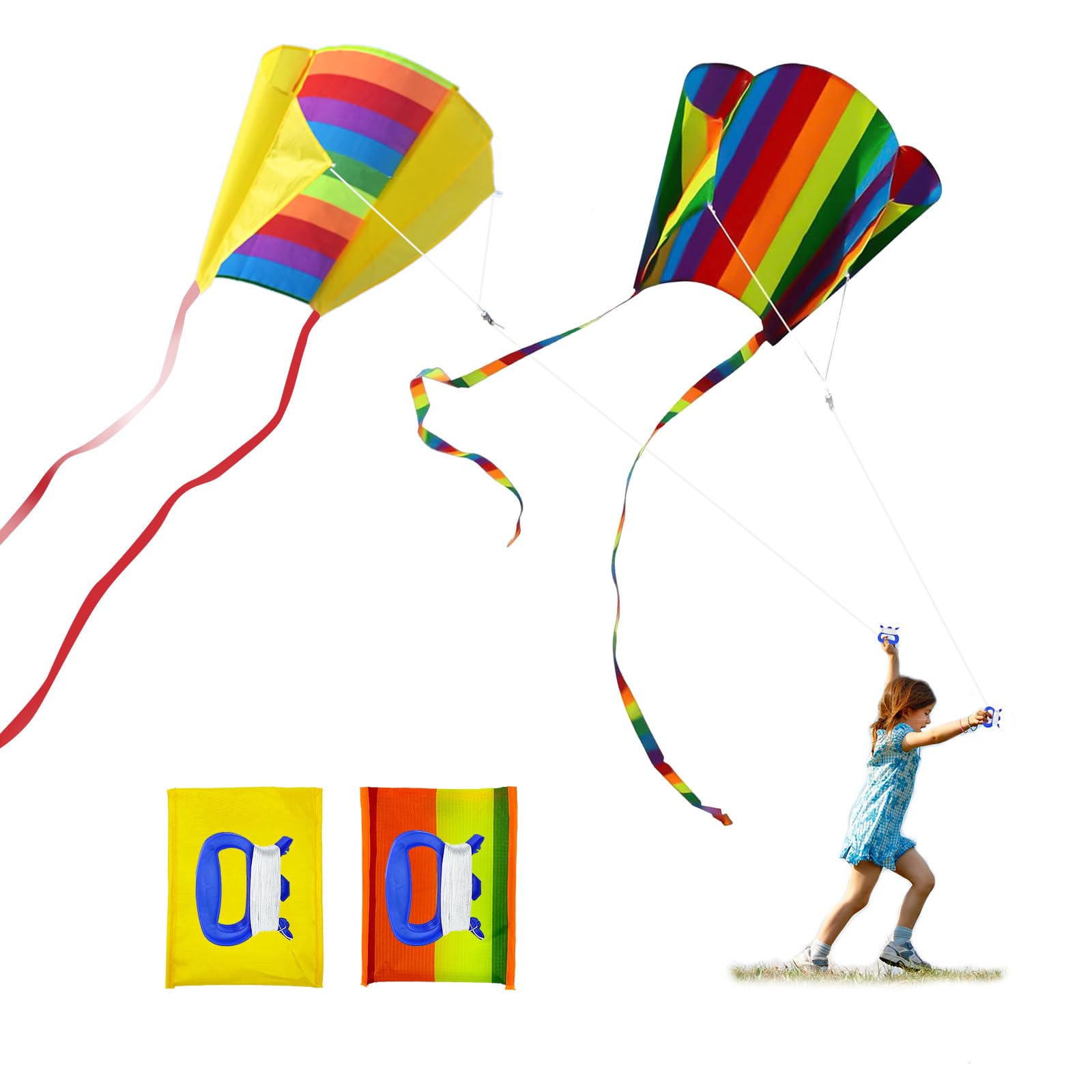 TSHAOUN 2 Pieces Pocket Kite For Children, Rainbow Kite Kids Adult Colorful Pocket Kite with Long Tail, Easy Flyer Kite, Beach Game Outdoor Activities for Beginner, Gift to Boys Girls