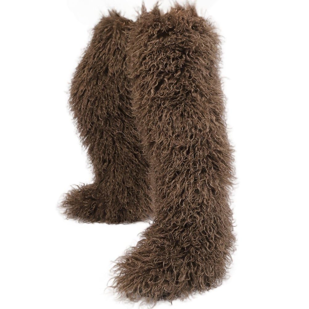 Baokuan Women's Style 2 Tall Furry Boots For ,Long Winter Boots For Girls,Mongolian Fluffy Boots For Fuzzy Knee-High Boots