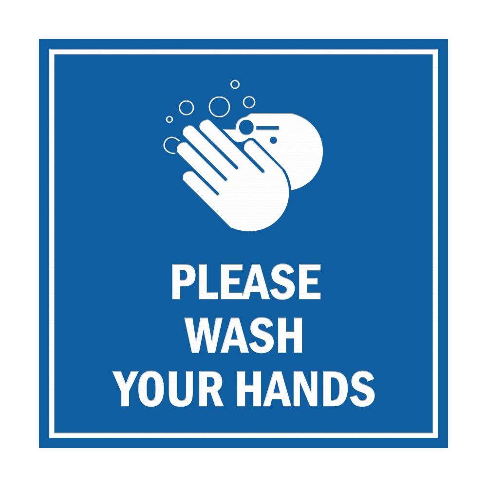 Signs ByLITA Square Please Wash Your Hands Sign with Adhesive Tape (Blue) - Large