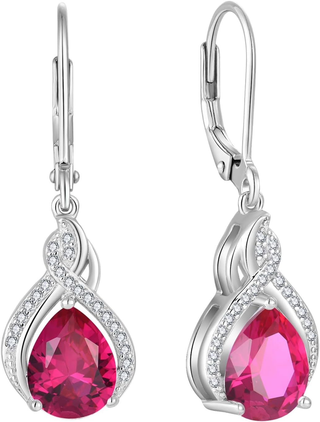 Infinity Teardrop Earrings for Women 925 Sterling Silver Dangle Drop Leverback Earrings Pear Shaped Birthstone Jewelry for Her