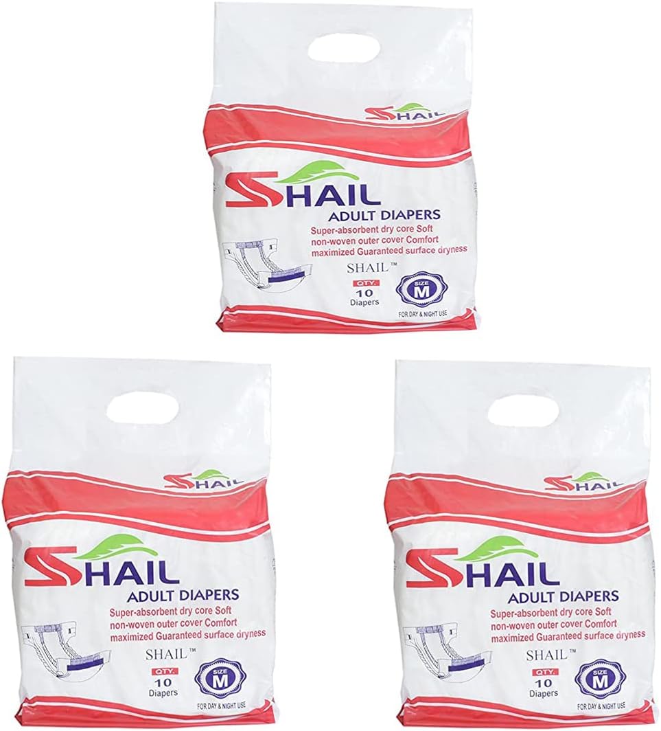 Shail Premium Unisex Adult Diapers 30 Pieces Medium size or Waist Size 28" - 45", Pack of 10x3 Super-Absorbent underpants with outer cover