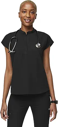 Rafaela oversized scrub top for women, mandarin collar, shirttail hem