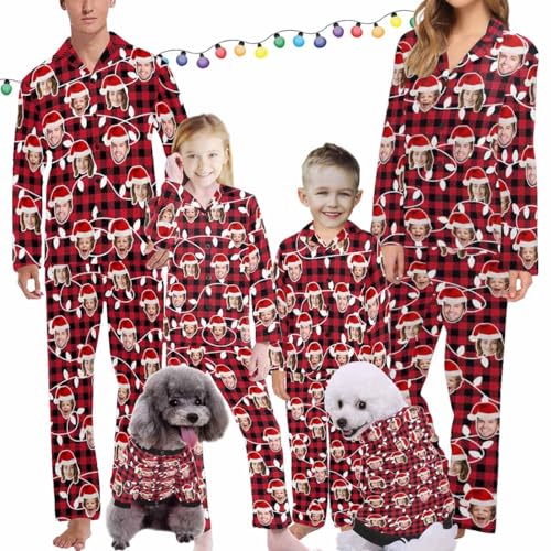 Custom Pajamas Set for Family Pet Matching Pjs Personalized Funny Face V-Neck Sleepwear for Man Woman Pet