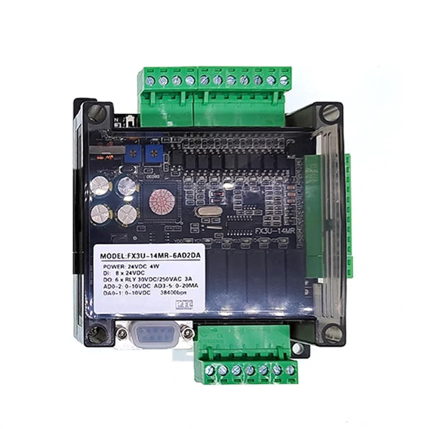 FX3U-14MR 14MT RS232 RS485 Modbus 24VDC 8 in 6 Out Analog 6AD 2DA Relay Transistor Eletronic Components(FX3U-14MR)