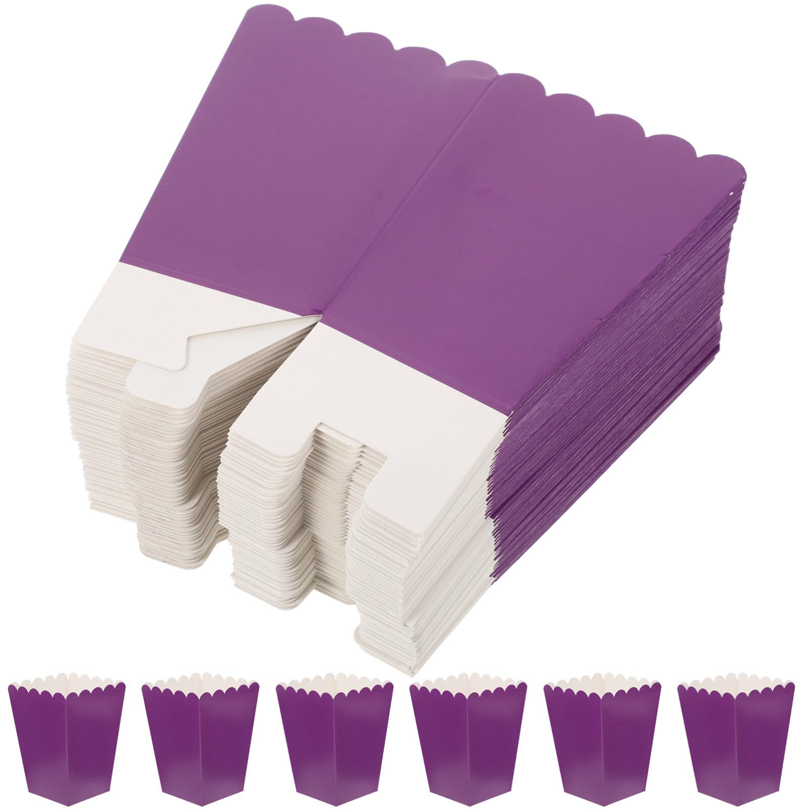 BESTonZON Popcorn Buckets Movie Theater Popcorn Boxes 50PCS Disposable Purple Snack Box Concession and Carnival Party Supplies Individual Popcorn Bucket Containers