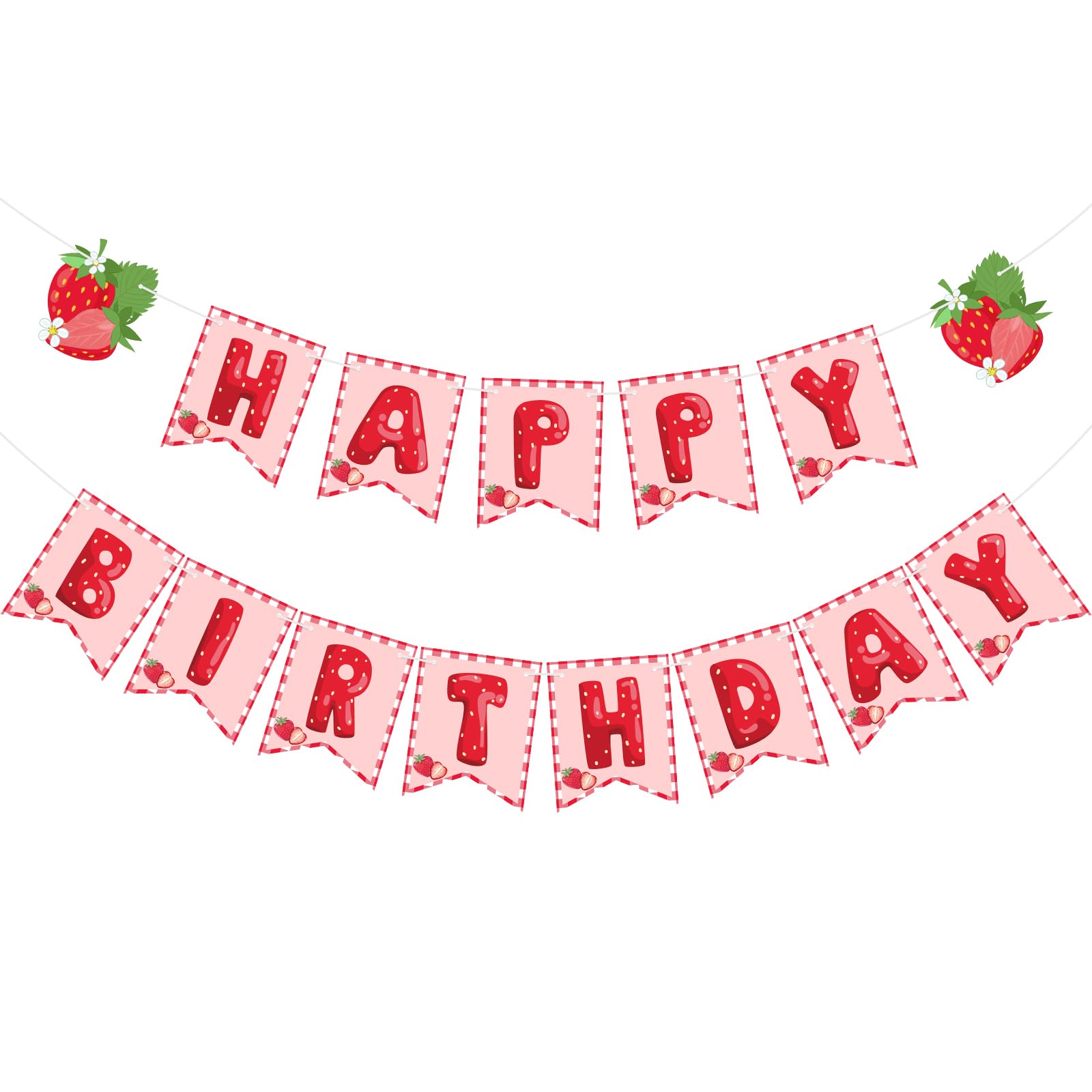 Hooqict Happy Birthday Banner Strawberry Birthday Decorations Hanging Sign for Girls Red and Pink Sweet Berry 1st Strawberry Party Decorations Supplies