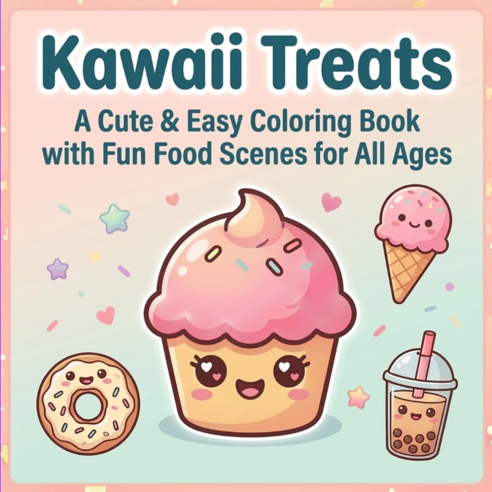 Kawaii Treats: A Cute & Easy Coloring Book with Fun Food Scenes for All Ages: Bold and Simple Kawaii Food Designs for Relaxation, Stress Relief, and Fun