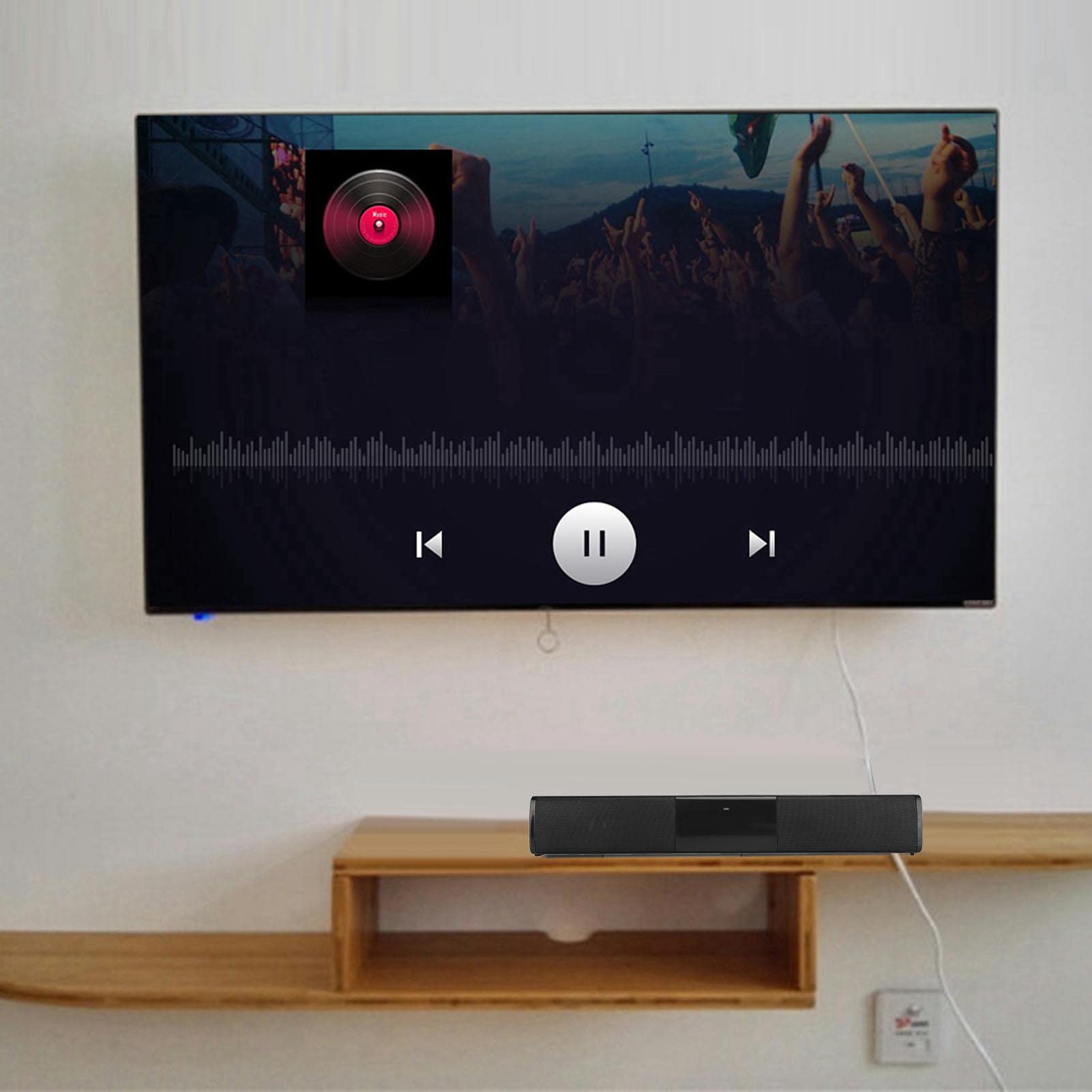 Barra de Sonido compacta, Barra de Sonido para TV, Altavoz estéreo inalámbrico Bluetooth, sistemade Sonido Envolvente, Cable USB Auxiliar de 3,5 mm, Uso fácil en la Oficina en