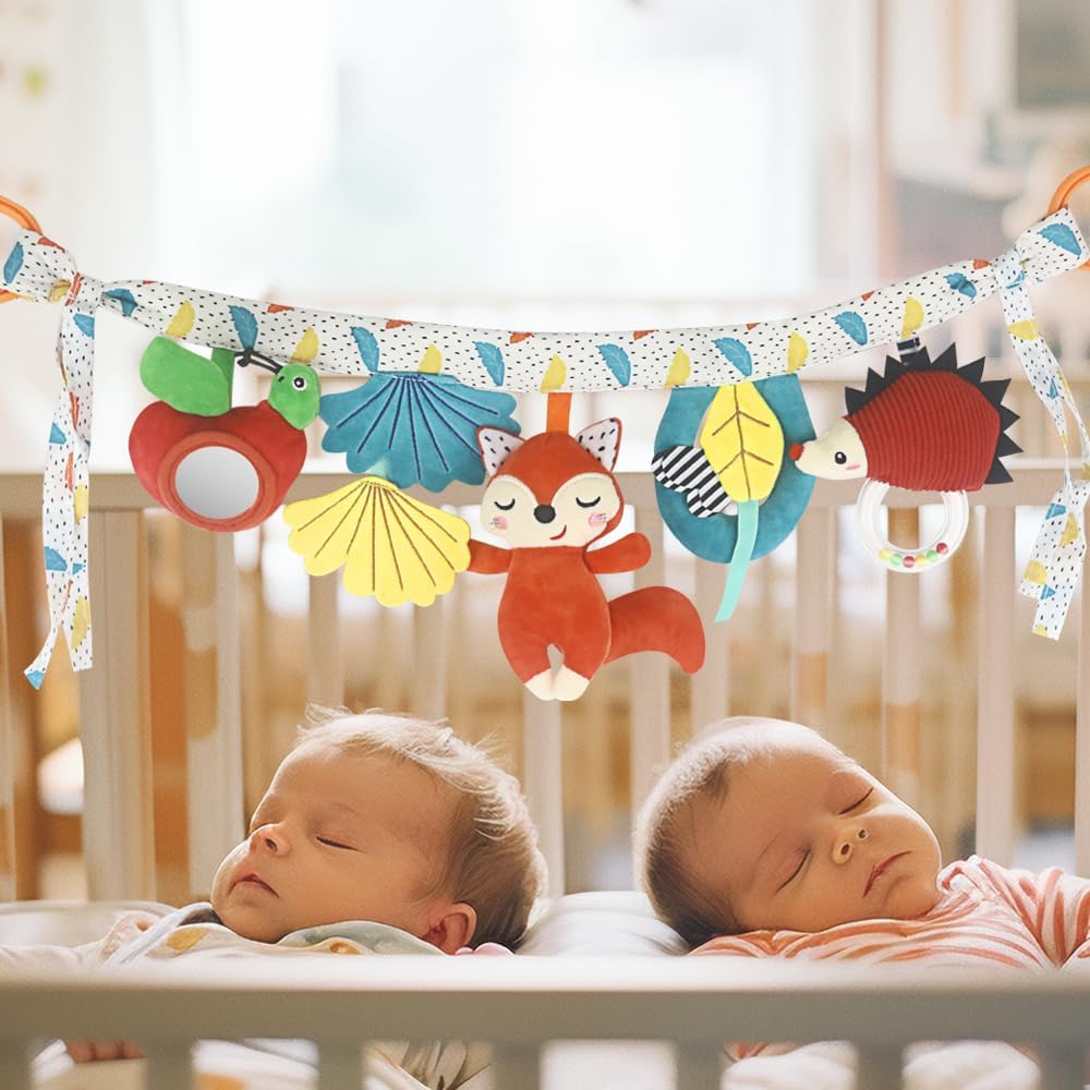 Caterbee Baby Stroller pram Hanging Toys, Colorful Plush Animal Crib Rail Decor (Fox)