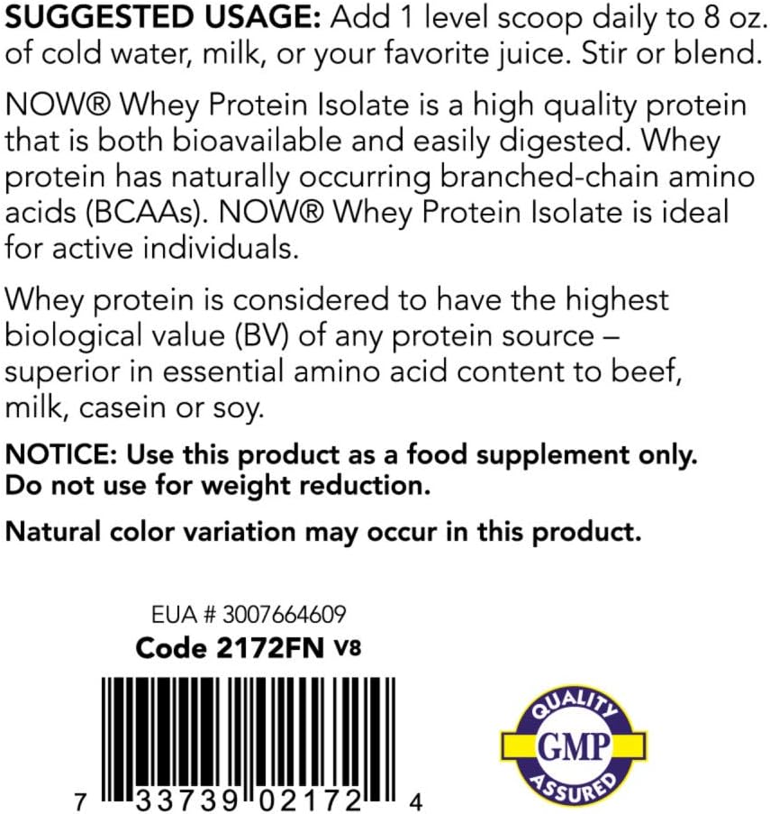 NOW Foods Sports Nutrition, Whey Protein Isolate, 25 g With BCAAs, Unflavored Powder, 1.2-Pound 3 NOW Foods Sports Nutrition, Whey Protein Isolate, 25 g With BCAAs, Unflavored Powder, 1.2-Pound