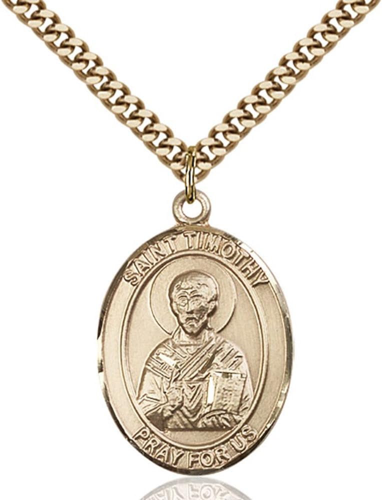 Bonyak Jewelry St. Timothy Hand-Crafted Oval Medal Pendant in 14kt Yellow Gold-Filled