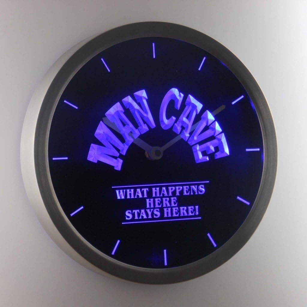 ADVPRO nc0701-b Man Cave What Happens Here Stays Here Neon Sign LED Wall Clock