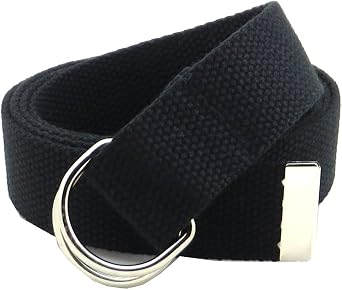BC Belts Thin Web Belt Double D-Ring Buckle 1.25" Wide with Metal Tip Solid Color