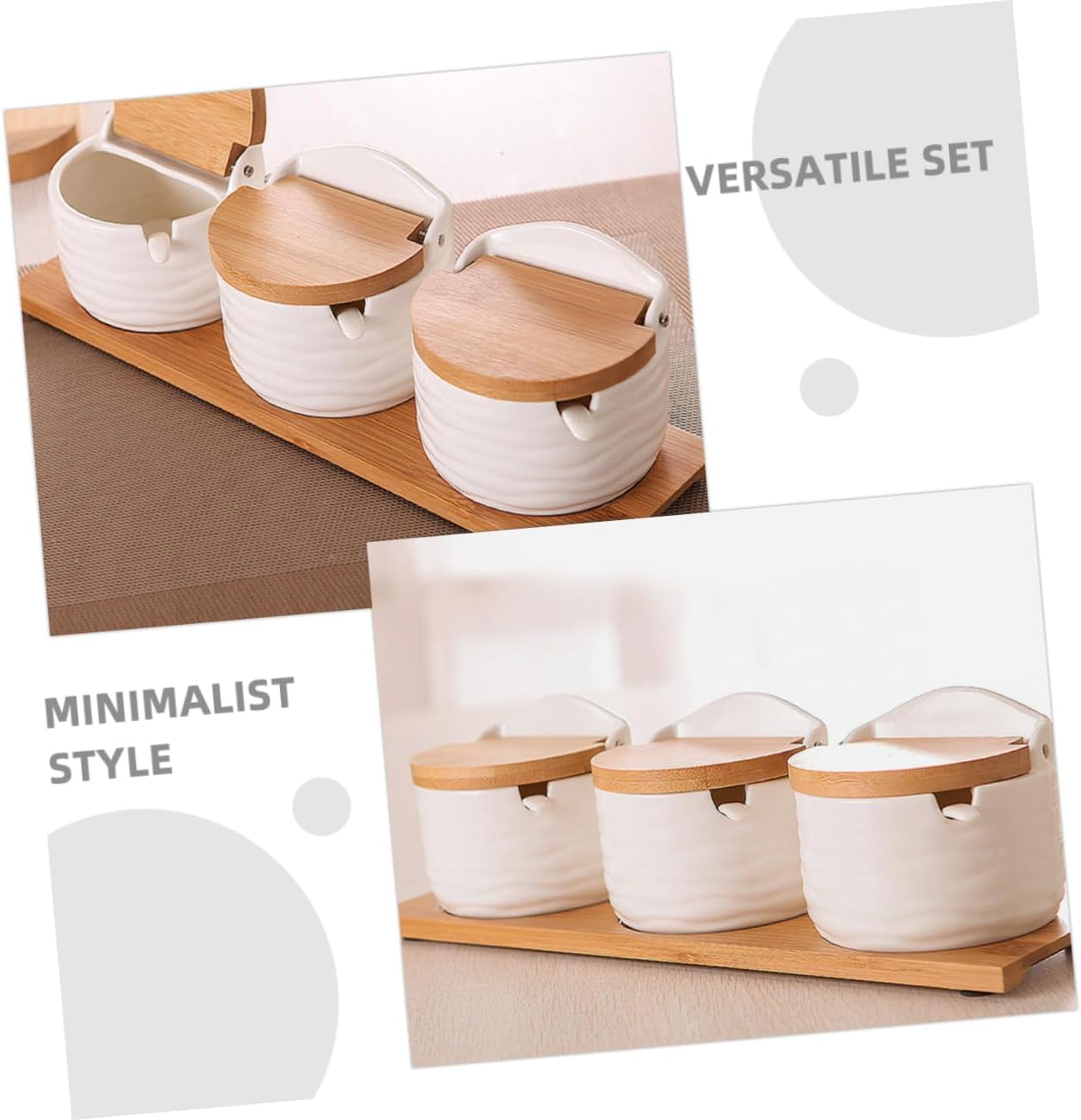 IMIKEYA 3pcs White Ceramic Spice Jars Set with Lids and Spoons Kitchen Seasoning Storage Containers Minimalist Design for Sugar Salt and Condiments Compact and Easy to Clean