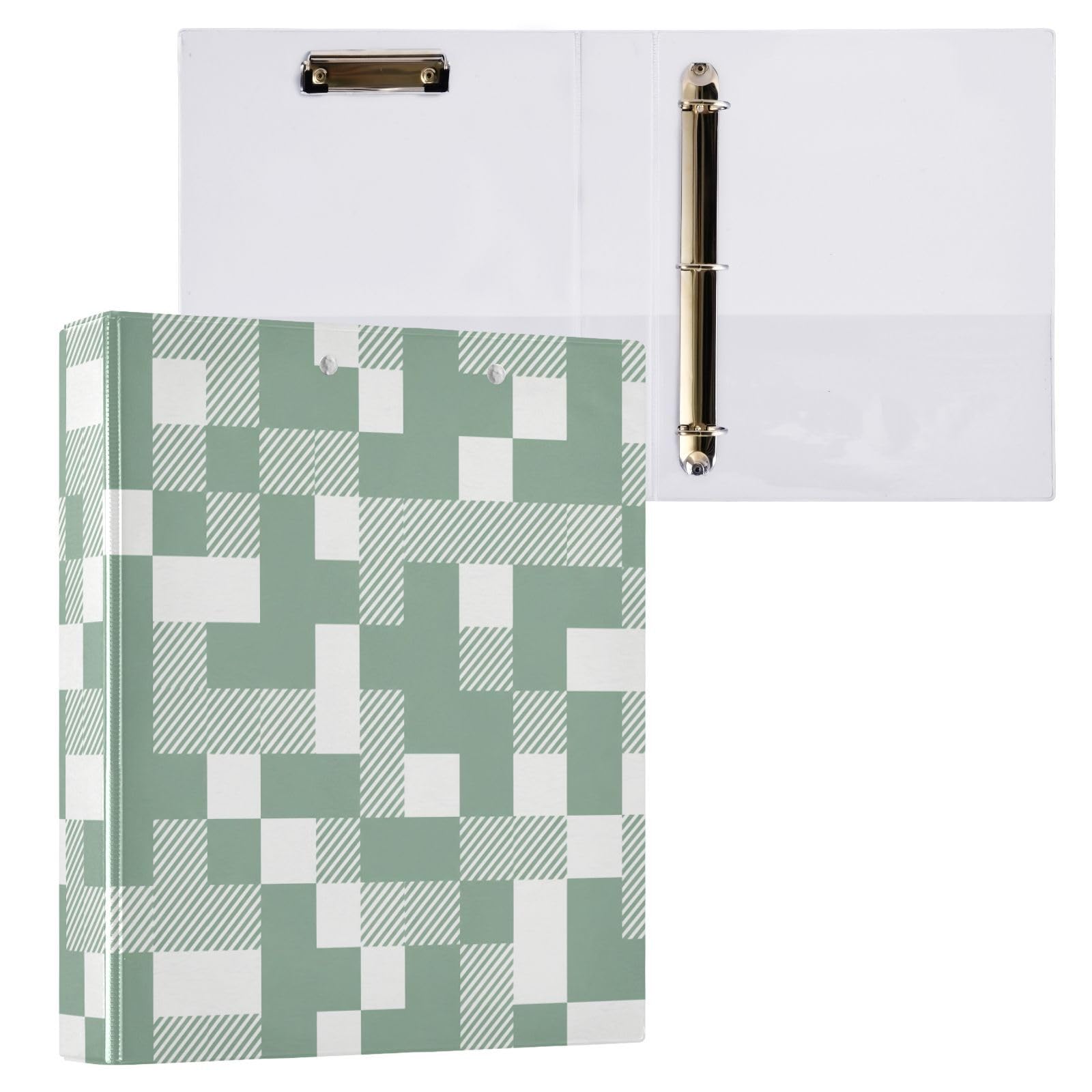 Raccoglitori a 3 anelli, 3,8 cm, motivo a quadretti, decorativi, rotondi, con clip in metallo, formato A4, organizer per casa e ufficio, confezione da 2