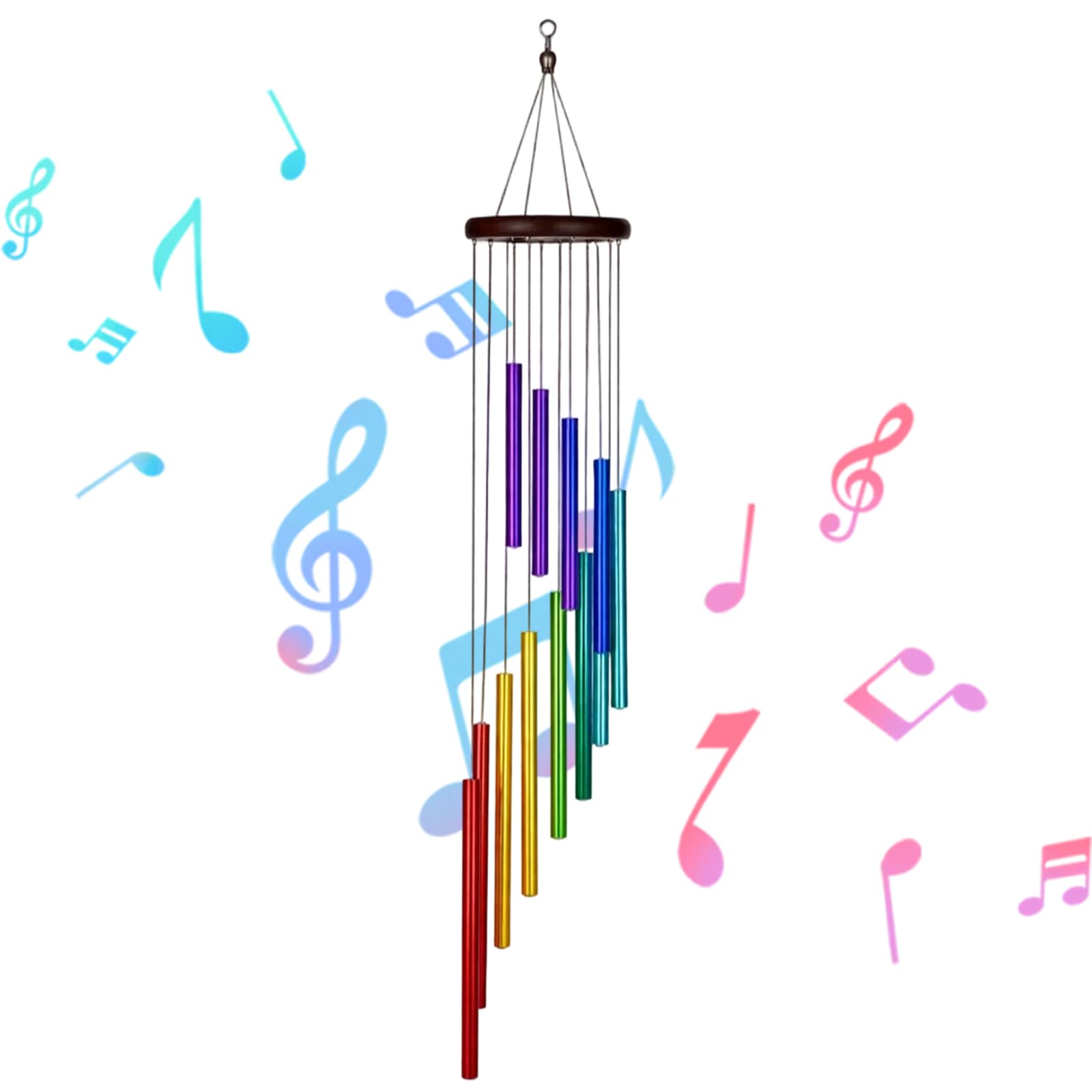 1 Pcs Redwood Wind Chimes for Garden, Outdoor Windchimes with Seven Colours, Indoor Wind Chime Decor for Patio and Home, Musical Chimes with Natural Wood Design