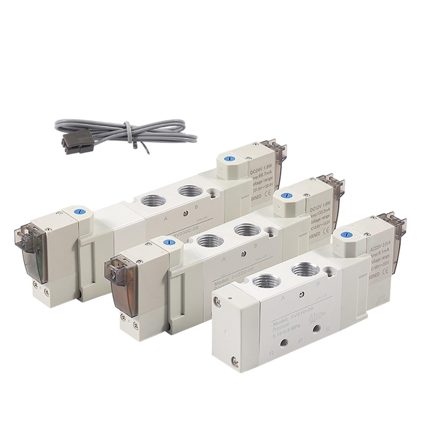 CXFCIHFT Pneumatic Two Position Five Way Solenoid Valve 24V Control Valve 5V210-08/5V220-08/4V230C-08 220V(5V220-08F-050,DC12V)