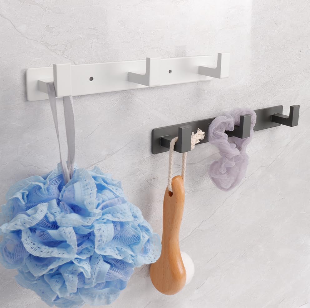 Image of Coat Rack, Heavy Duty Stainless Steel 3 Tri Coat Hook Hanger, Wall Mounted Wall Hooks, Rustic Clothes Hook /Key Hook Rail for Bathroom Kitchen Entryway(2 Pack, 3 Hook White)