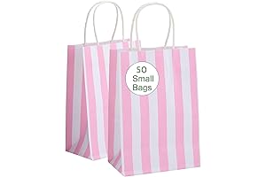 RNORRI Gift Bags 50Pcs, 5.25x3.75x8 Inch Small Pink Paper Bags, Pink And...