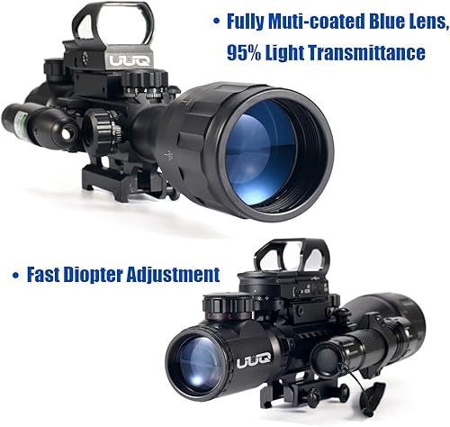 Miniatura 7 de UUQ 4-12 & 16X50 AO Rifle Scope RojoVerde Iluminado Telémetro Retícula WLáser Verde - Vista de punto rojo reflejo holográfico - 5 modos de brillo