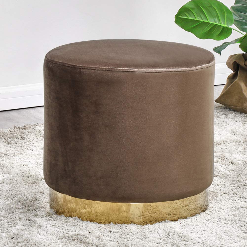 Petit Repose-Pieds Ottoman Rond Velours Marron Tabouret Siège Appoint Salon 40cm