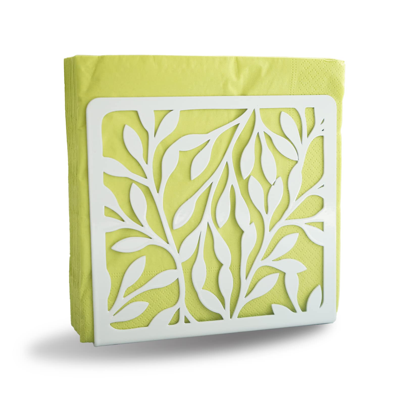 Metal Modern Leaves Silhouette Tabletop White Napkin Holder For Table/Freestanding Tissue Dispenser