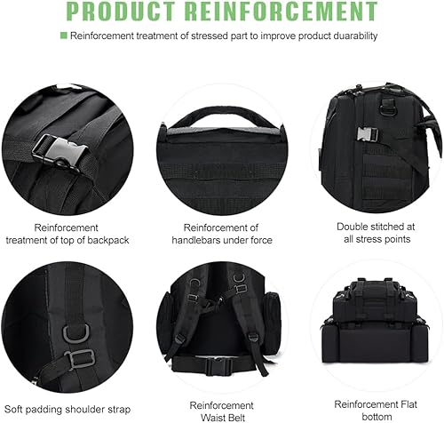 Miniatura 3 de CALUOMATT Mochila táctica militar para hombres, mochila militar negra para hombres y mujeres, bolsa táctica, Abl002-negro-60, Abl002-negro-60