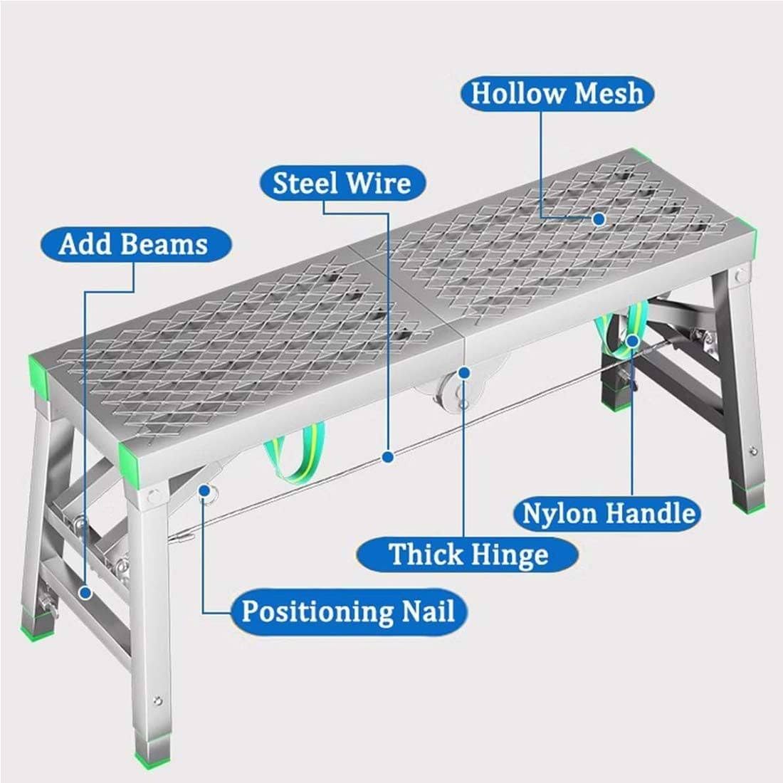 Sgabello Pieghevole, Piattaforma di Lavoro Portatile Multiuso, banco da Lavoro con Scala a Torre per ponteggi, Scala Pieghevole in Acciaio per ponteggi, banco per cartongesso Resistente,B-160 * 30cm