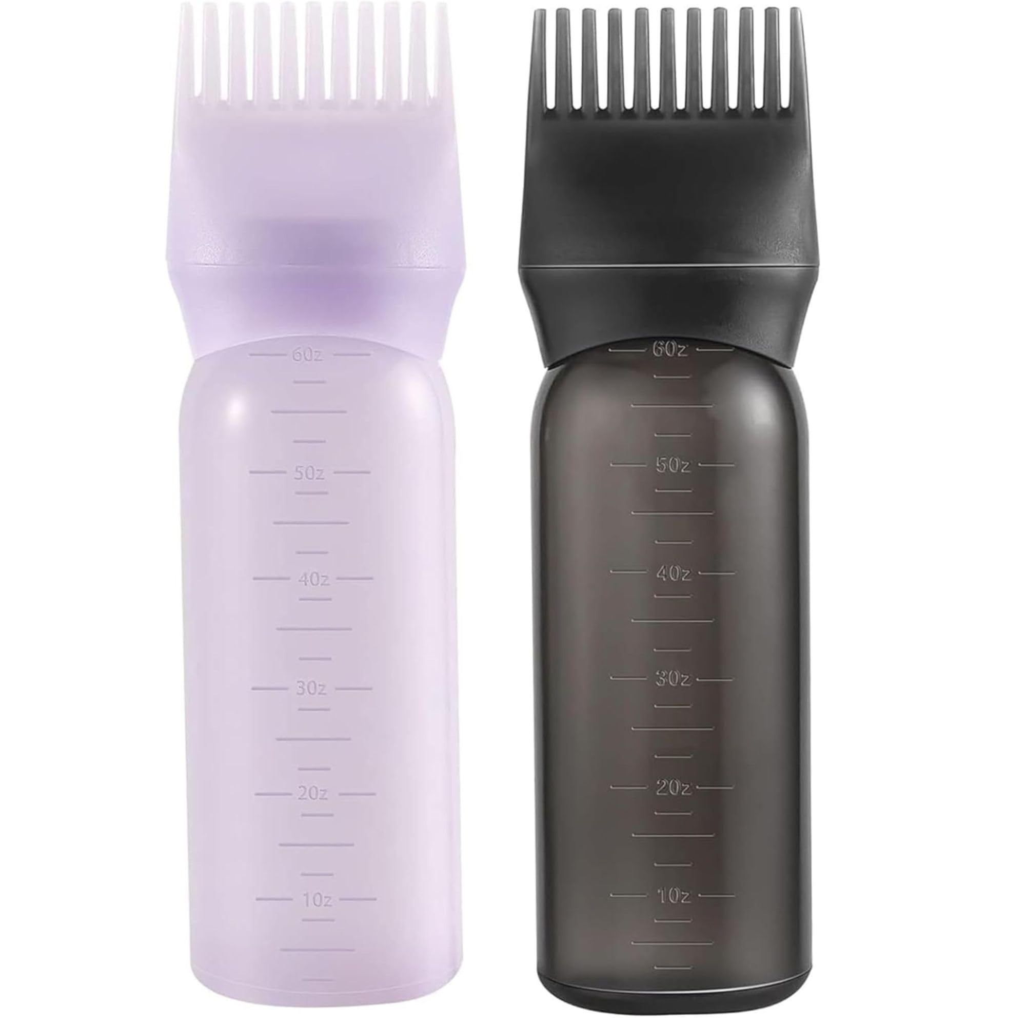 Wazdorf Hair Oil Applicator Bottle with Comb | Scalp Massager Root Applicator for Hair Growth | Refillable Dispenser Bottle for Oiling, Serum, Hair Dye, and Scalp Treatment Tool, Multicolor, 2 pcs