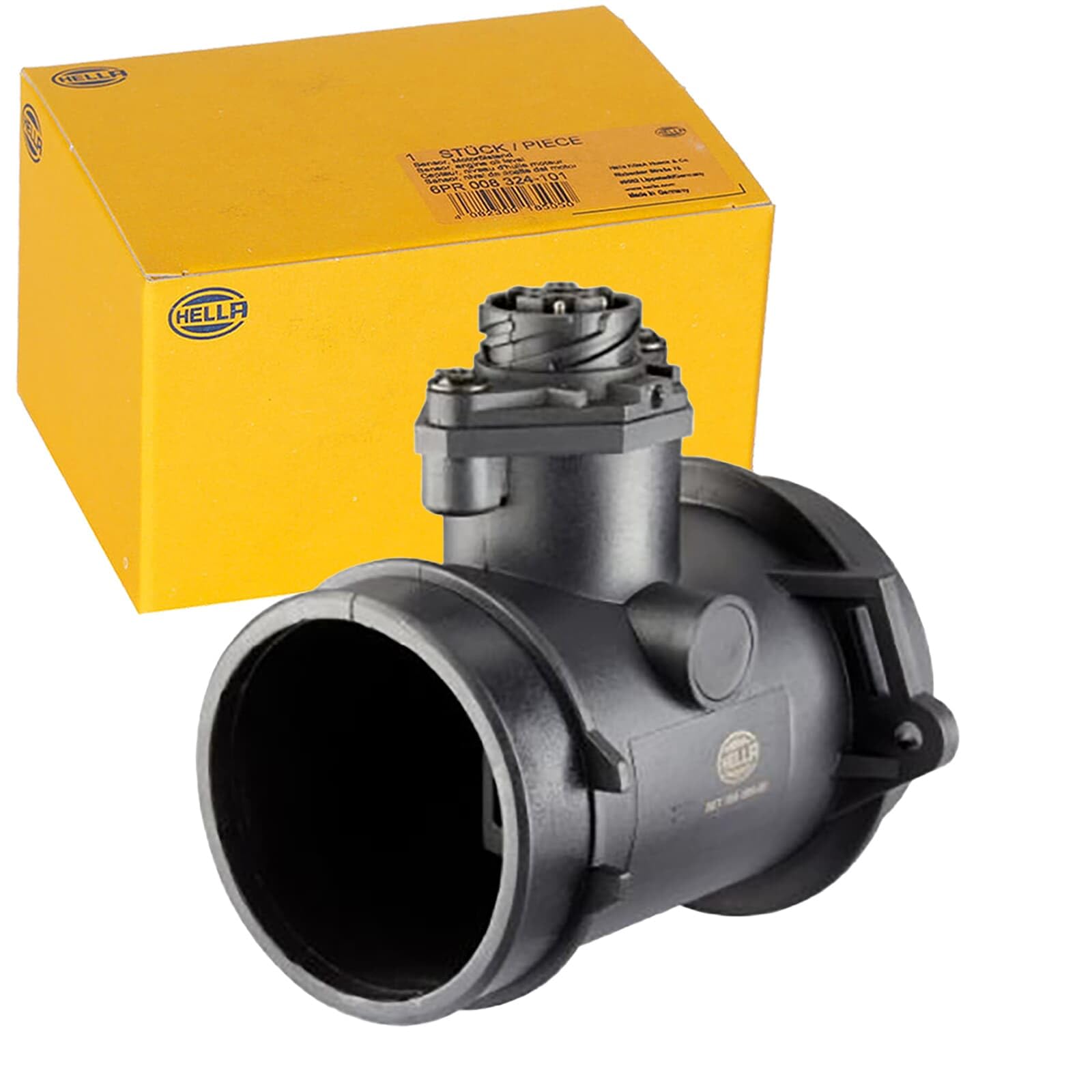 HELLA 8ET 358 095-681 Air Mass Sensor - 4-pin connector - Pipe-neck