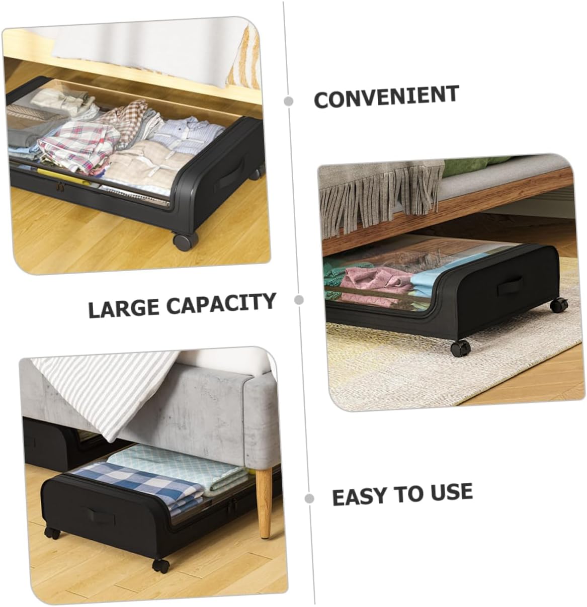 Vaguelly under Bed Storage Basket Wheels Capacity Clothes and Shoe Organizer Dust Container for Seasonal Clothing Toys and Books Sturdy Mesh Design Transparent Lid