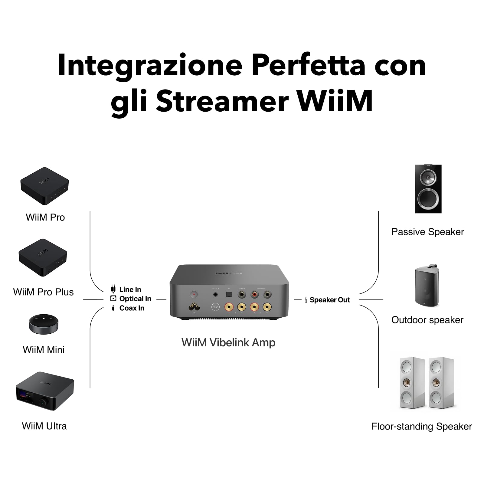 WiiM Vibelink Amp | Amplificatore di Potenza da 100W con DAC ESS 9039Q2M e TI TPA3255 | Compatibile con WiiM Mini, Pro, Pro Plus e Ultra | Ingressi RCA, Coassiale e Ottico | Grigio Spaziale