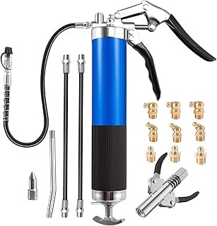 Yuentoen 7000 PSI Heavy Duty Pistol Grip Grease Gun Kit with 1Pcs Grease Gun Coupler, 18 Inch Spring Flex Hose, Grease Couplers, Extension Rigid Pipes and Sharp Type Nozzle, Suit for Zerk Fitting