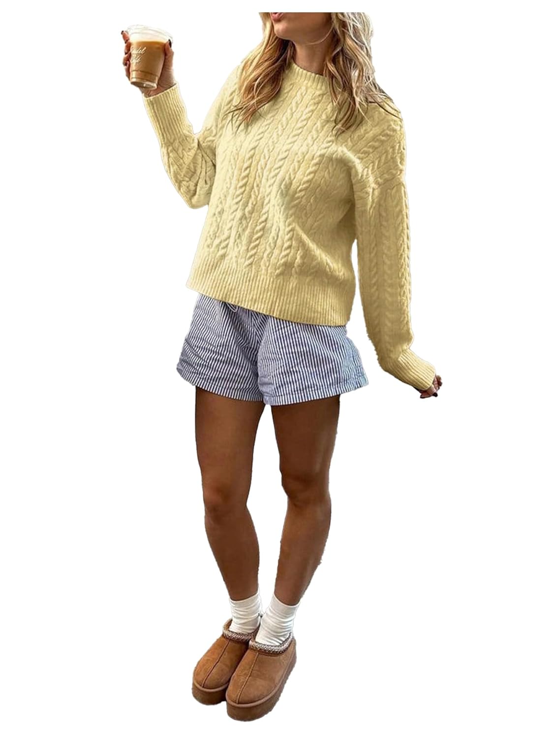 Womens Cable Knit Fall Sweaters 2025 Long Sleeve Crewneck Sweaters Jumper Tops Old Money Clothes