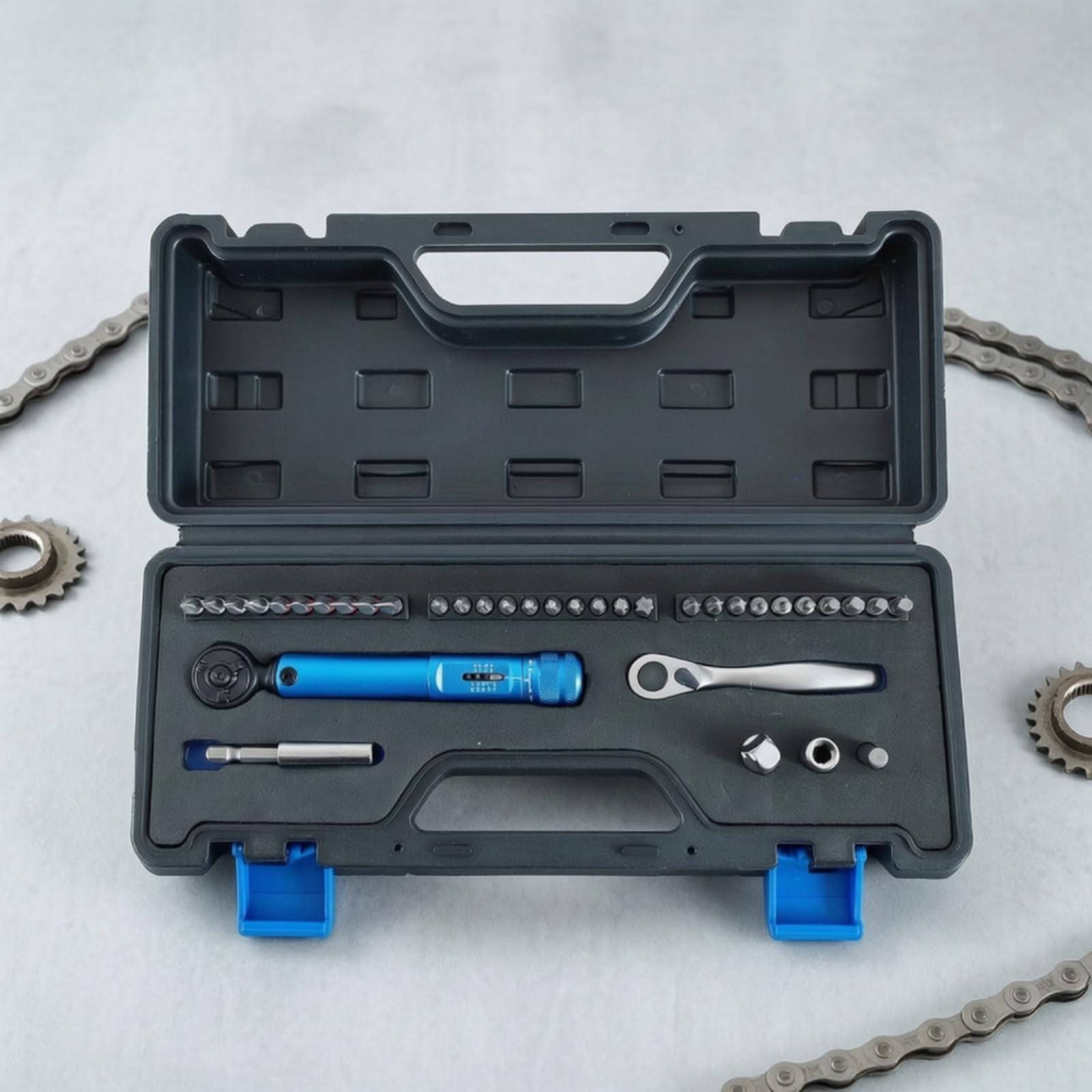 MagiDeal Chiave Dinamometrica Bici Set Riparazione Bussole Bit Adattatori Prolunga Cricchetto Controllo Coppia Stampata Custodia con Scomparti Adatta per Ciclisti Professionisti Laboratorio