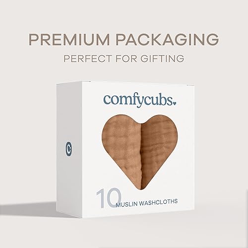 Miniatura 6 de Comfy Cubs - Toallitas de muselina para bebé, paquete de 10, trapos suaves de algodón, 6 capas, piel sensible, 10 x 10 pulgadas, tamaño grande, para